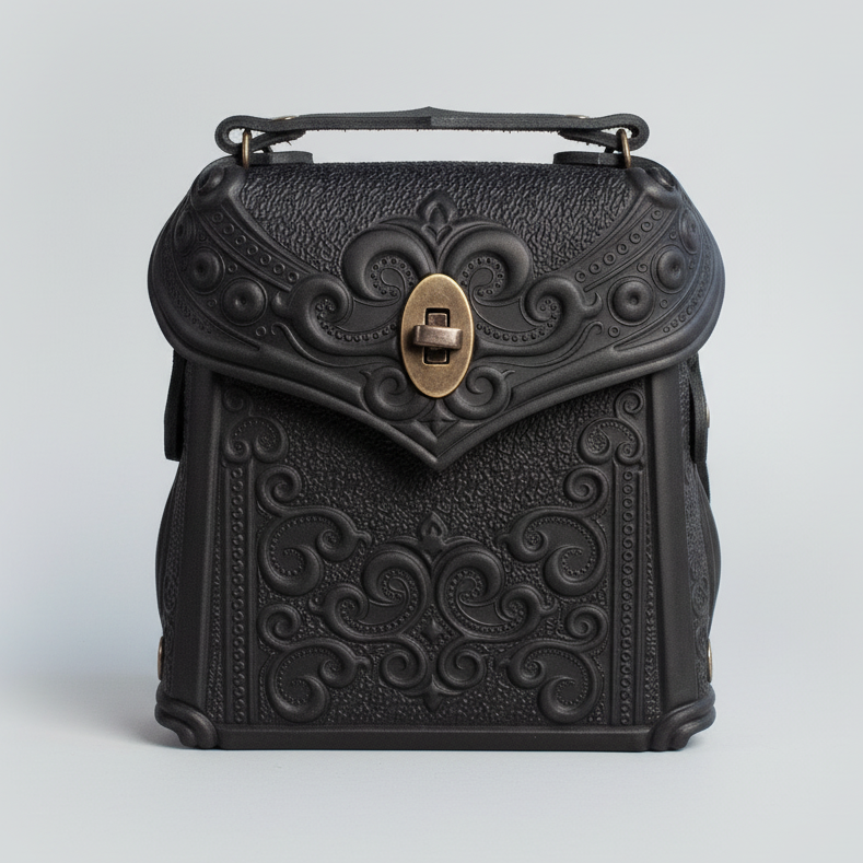 Black Boho Embossed Backpack