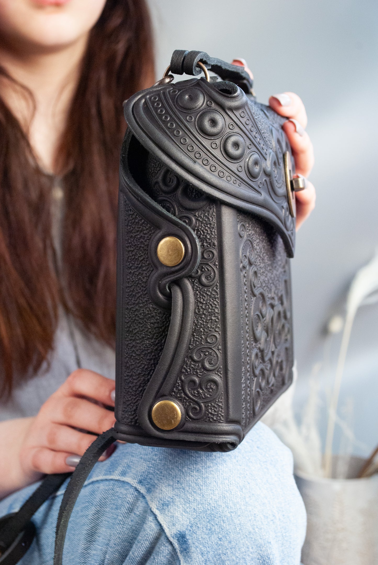 Black Boho Embossed Backpack