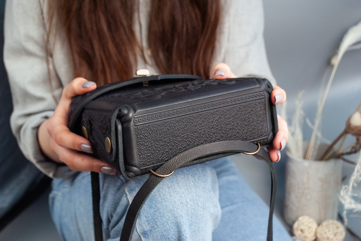 Black Boho Embossed Backpack