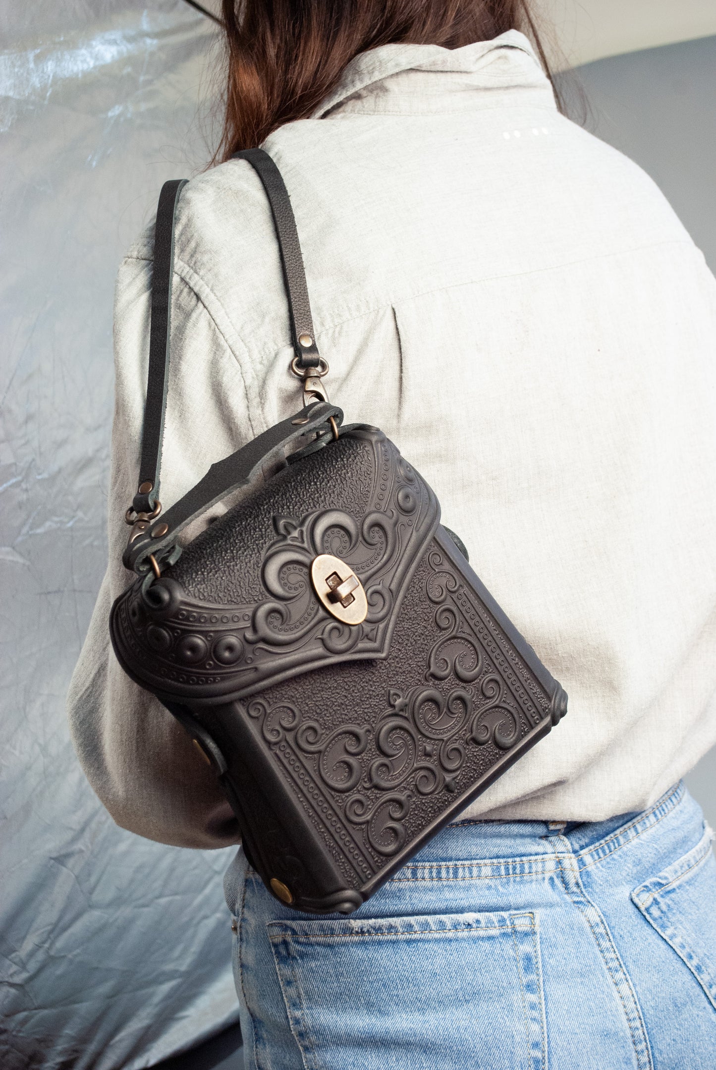 Black Boho Embossed Backpack