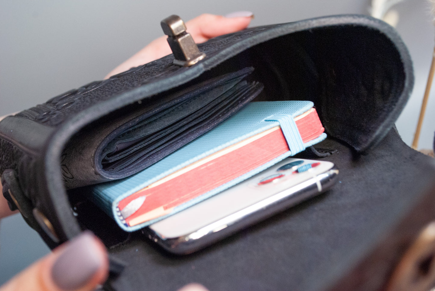 Black Boho Embossed Backpack