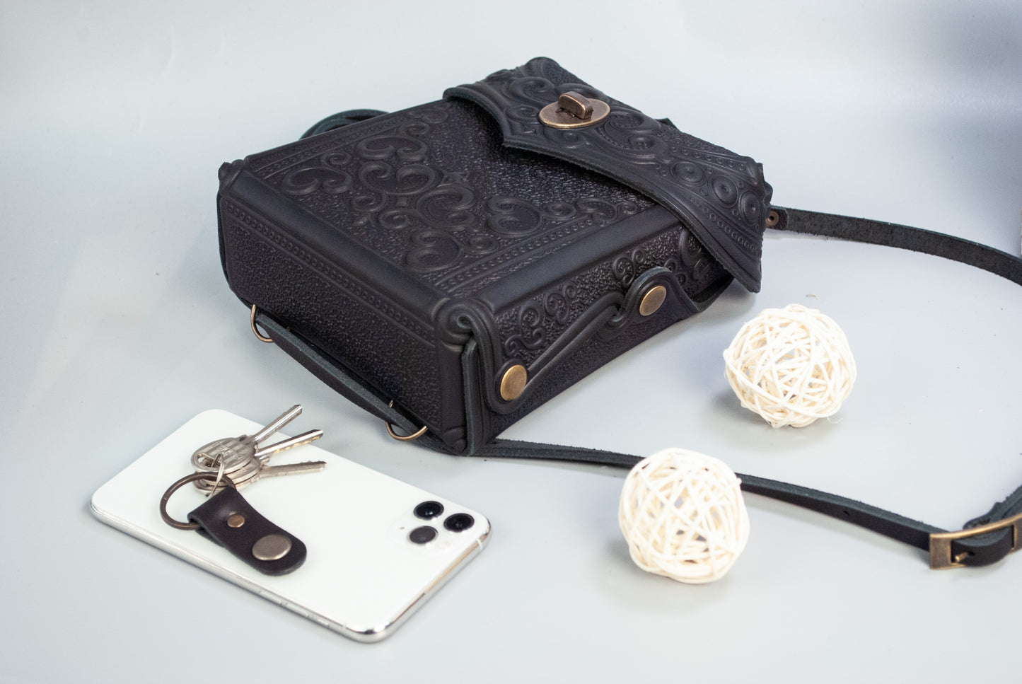 Black Boho Embossed Backpack