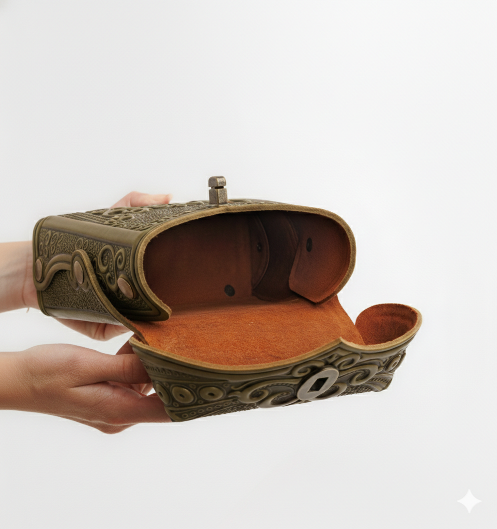 Olive Boho Embossed Leather Backpack