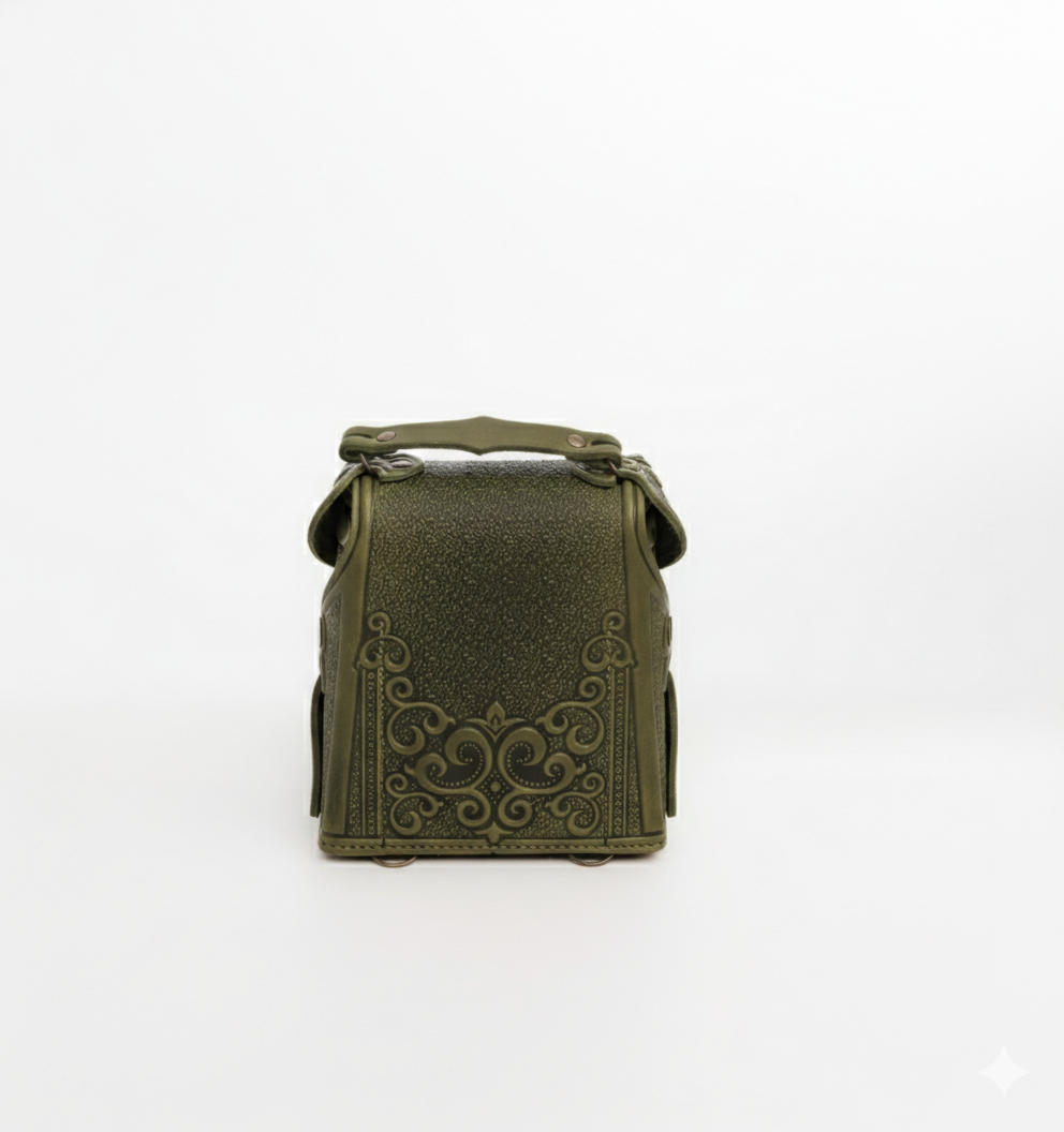 Olive Boho Embossed Leather Backpack