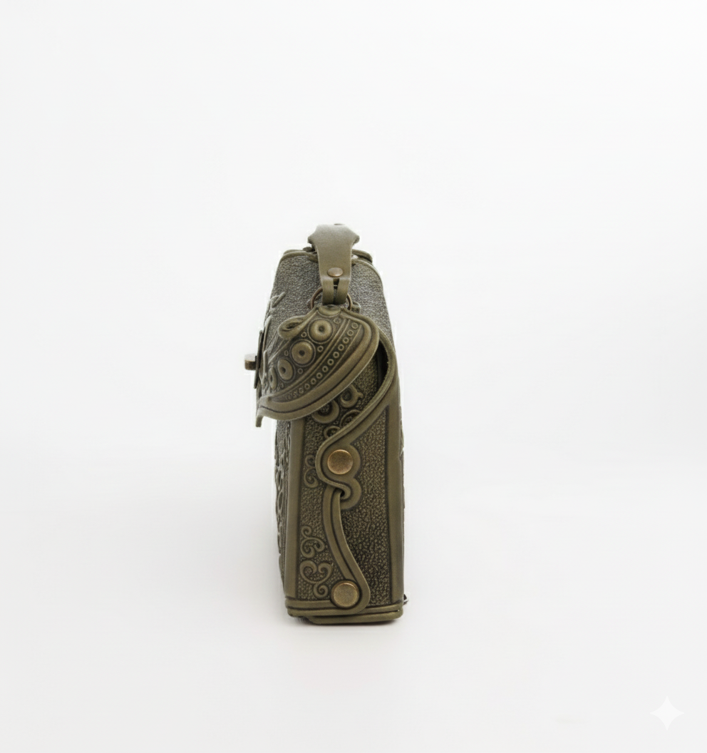 Olive Boho Embossed Leather Backpack