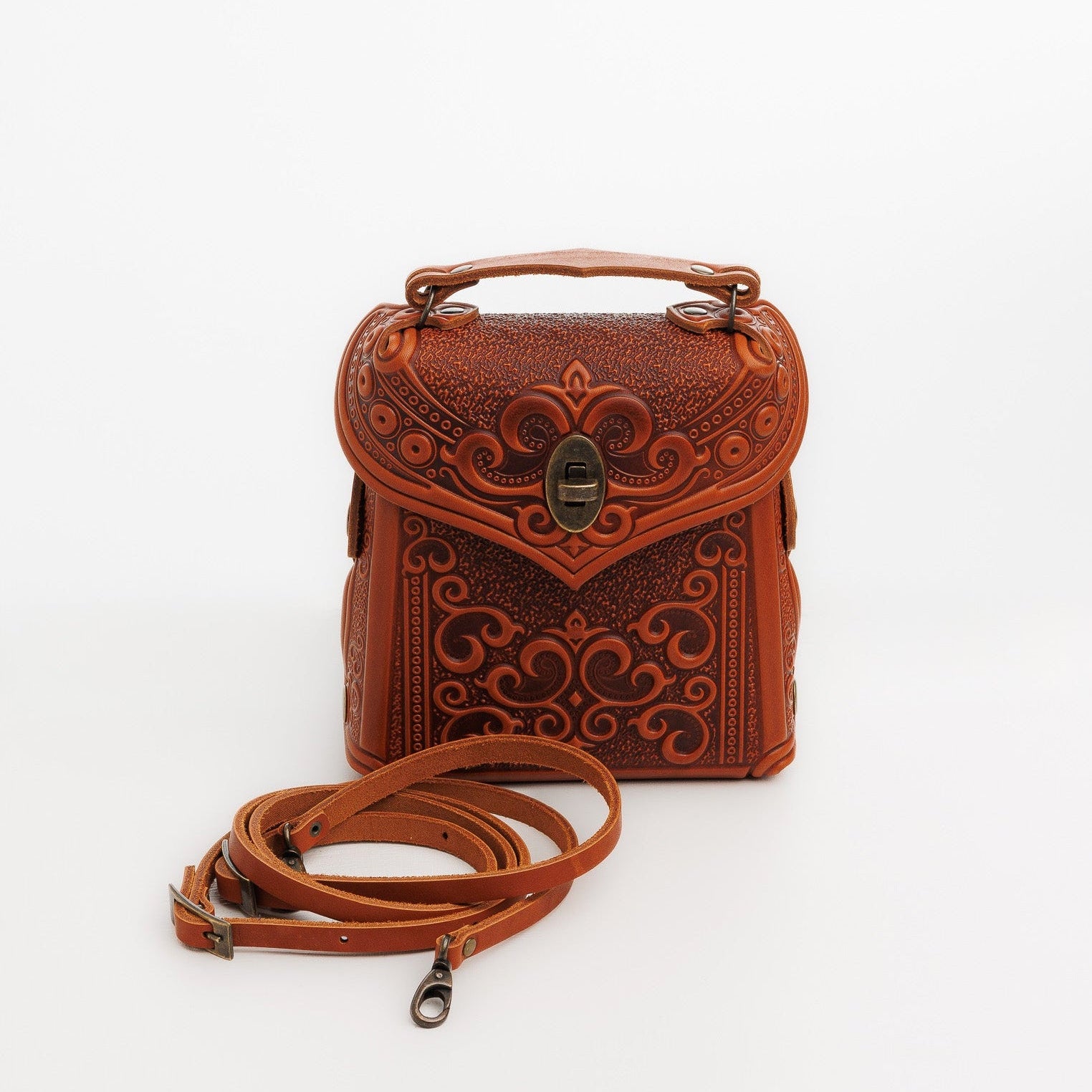 Boho Embossed Leather 3-in-1 Convertible Backpack Purse Crossbody